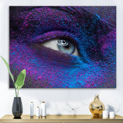 " Female Eye With Dry Paint Dust Pigment On Face "