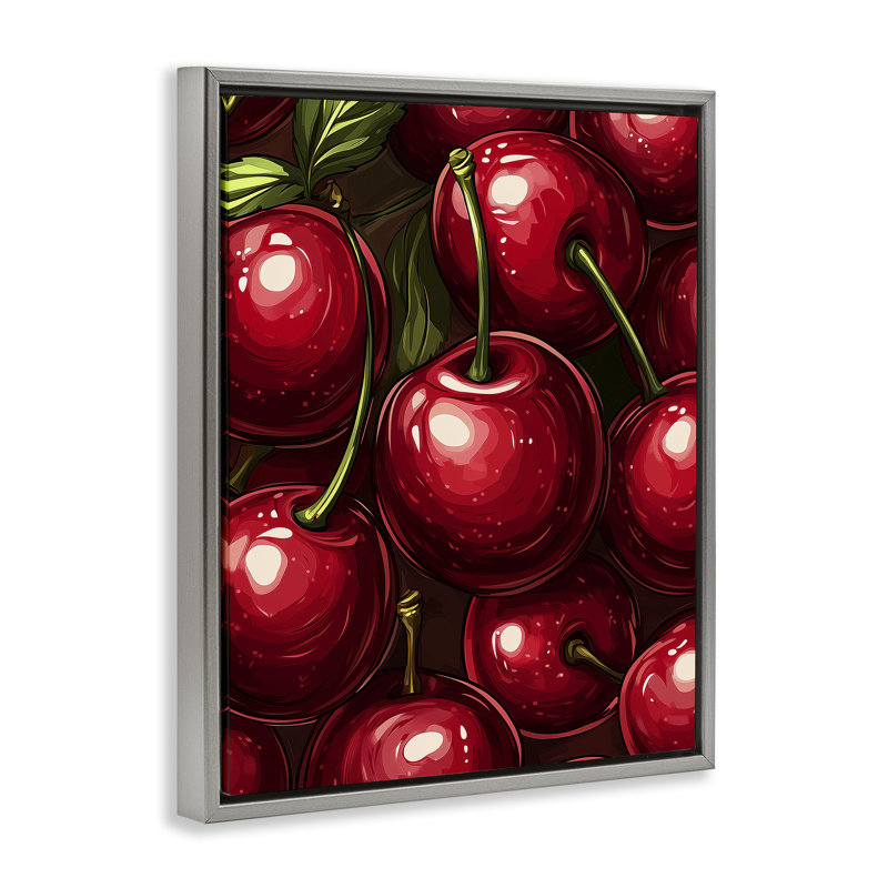 Cadre flottant Lush Juicate Cherries Harvest, design par Christine Simpson Art, H 31 po x l 25 po, Cadre flottant gris lustré