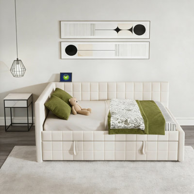 Upholstered Corner Daybed With Pop Up Trundle And Usb Ports, Full Size