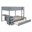 Structure de lit superposé double en bois massif gris ardoise avec lit gigogne simple, bureau attaché et tiroirs de rangement pour les chambres résidentielles