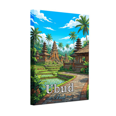 Paysages pittoresques et urbains, jardin tropical, palmiers, eau, chemin de pierre, chemin d'Ubud, Bali