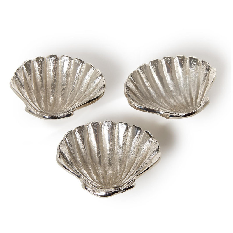 Ensemble de 3 assiettes en forme de coquille de palourde en argent recyclé de 4 po
