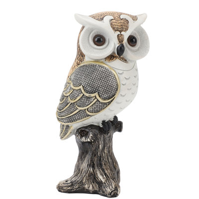 Hibou Figurine Statue Résine Sculpture debout sur souche pour la maison porche patio pelouse cour décoration pendaison de crémaillère argent ventre