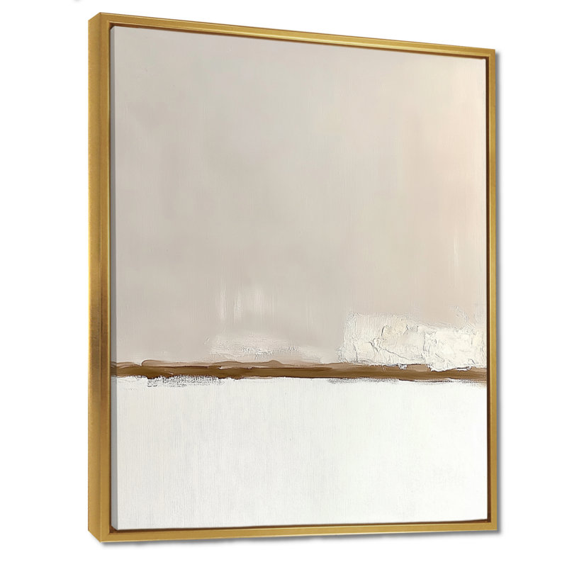 «Gold White Shadow Lines Abstract», impression sur toile encadrée minimaliste, art mural minimaliste doré, H 44 po x l 34 po