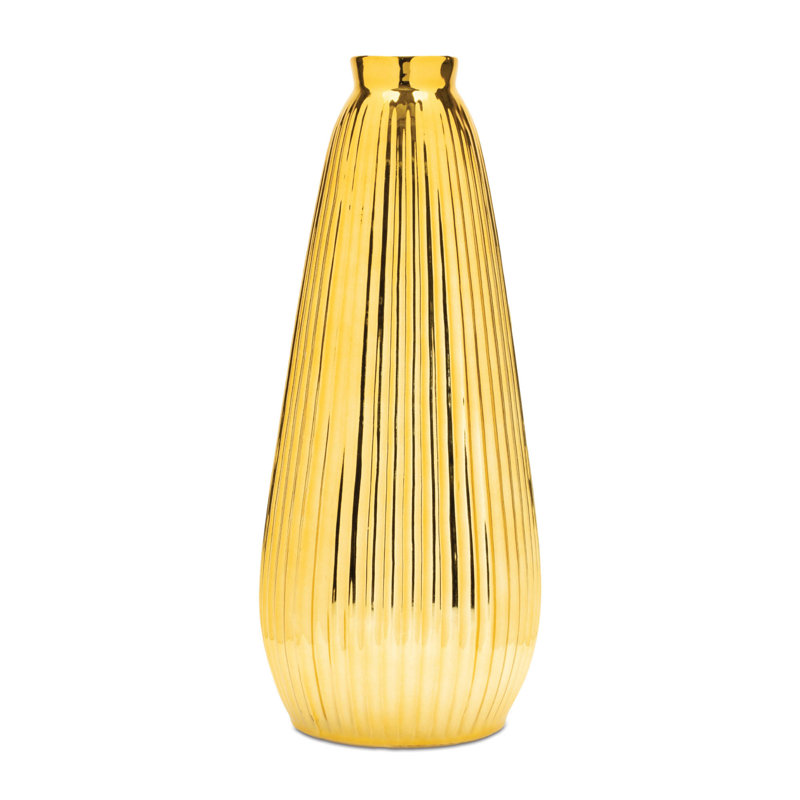 Vase en céramique métallique nervurée, H 16,5 po x l 6,75 po x P 6,75 po