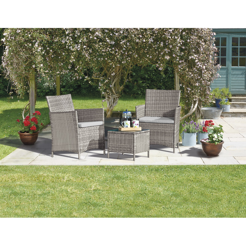 Focht 2 Seater Rattan Effect Conversation Set, Snow Grey, Grey