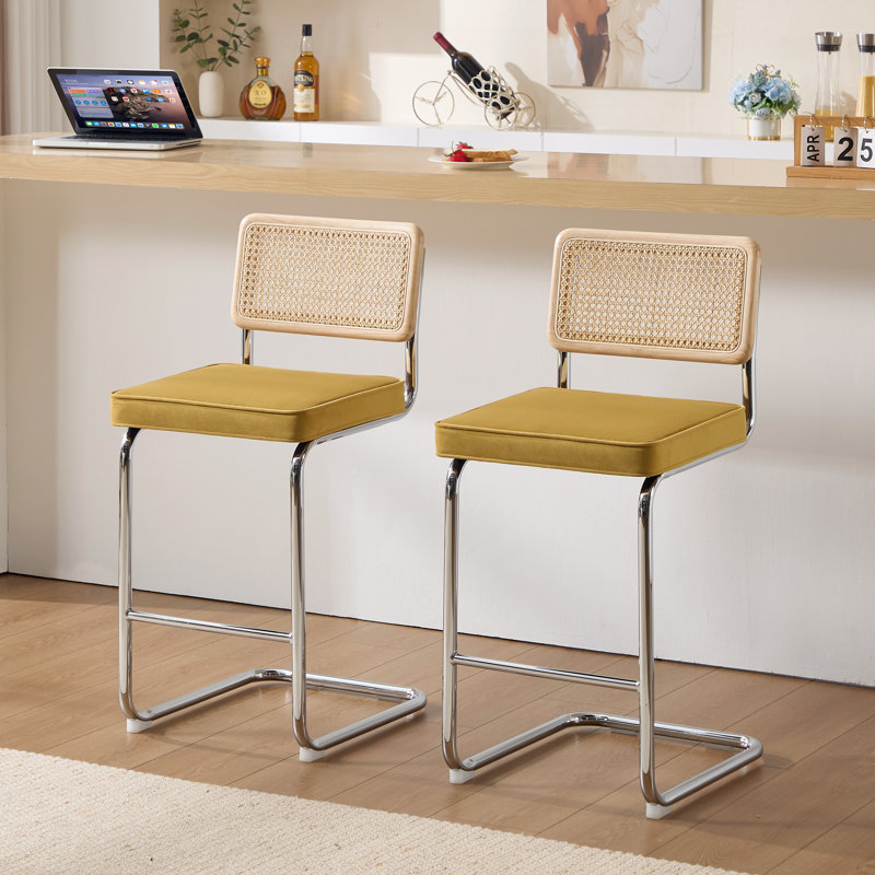 Tabouret de bar 26 po Marlow, Velours jaune / structure chromée, 2, Hauteur du siège de 26 po