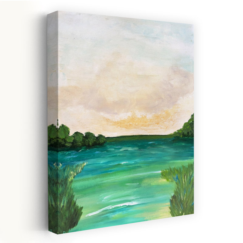 Art contemporain contemporain, paysage côtier abstrait, H 48 po x l 32 po