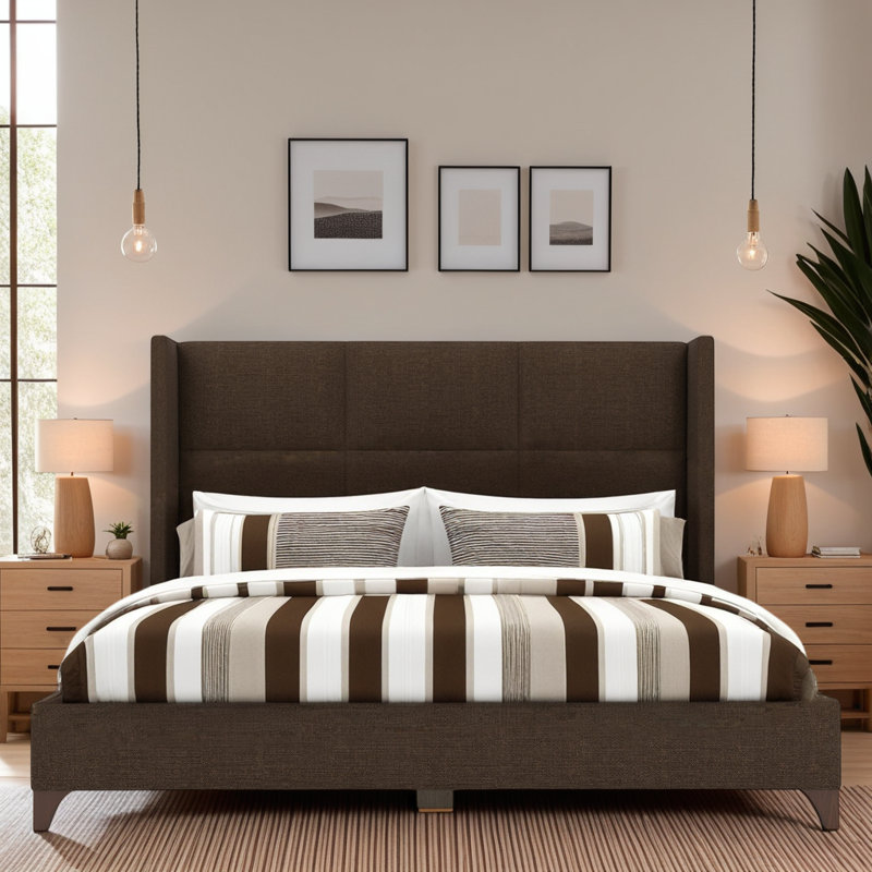 Lit carré tapissier Megan, Revolution® en lin brun, Grand