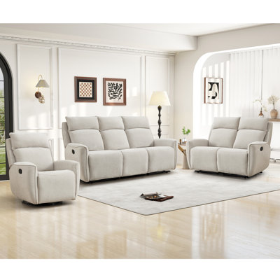 Ensemble de salon inclinable manuel 3 pièces en chenille moderne