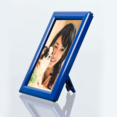 M&T Displays Opti Snap Blue 5x7 Aluminum Poster Frame with Back Support, Front Loading Wall Mount Sign Holder with Anti-Glare Cover – Mitered Corner Display Frame for Photos, Certificates & Documents