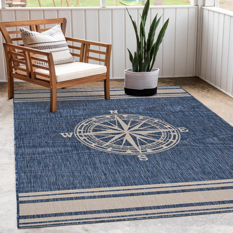 Areefa Medallion Blue/White Power Loomed Indoor/Outdoor Area Rug, Rectangle 7'6" x 9'5"