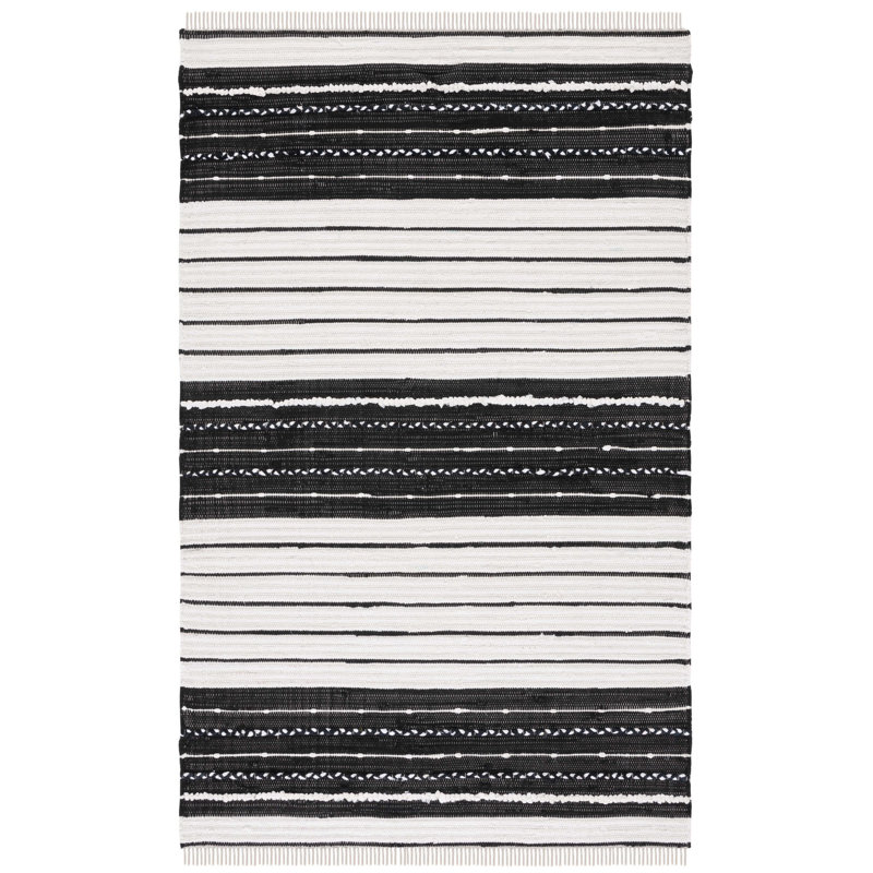 Tapis rayé noir / ivoire Courchevel, Rectangle 8 pi x 10 pi