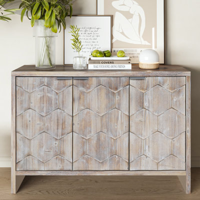 Wooden Accent Cabinet 3 Door Sideboard Buffet Server Storage For Dining Room. Natural Wood, Adjustable Shelves, Intriguing Style Kitchen. Enrapturing
