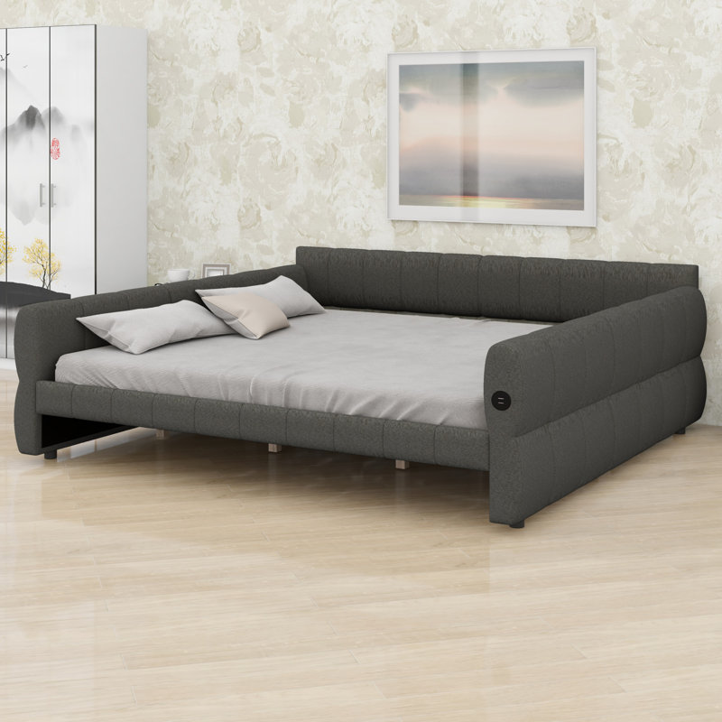 Modern Upholstered Platform Bed, Gray