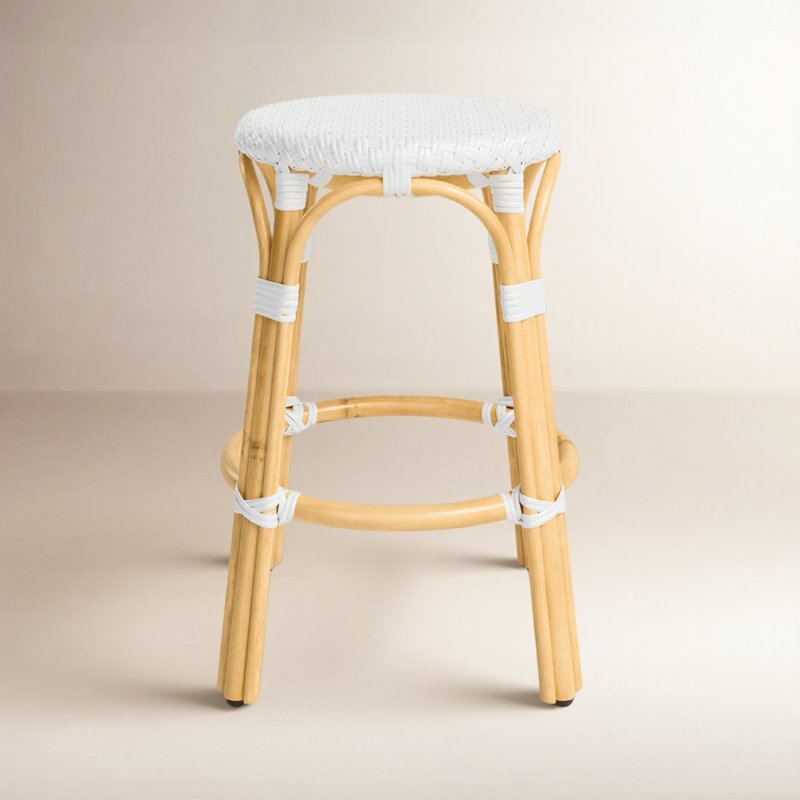 Tobias Rattan Bar Stool & Counter Stool, Counter Stool (24" Seat Height), Glossy White/Natural Rattan Frame