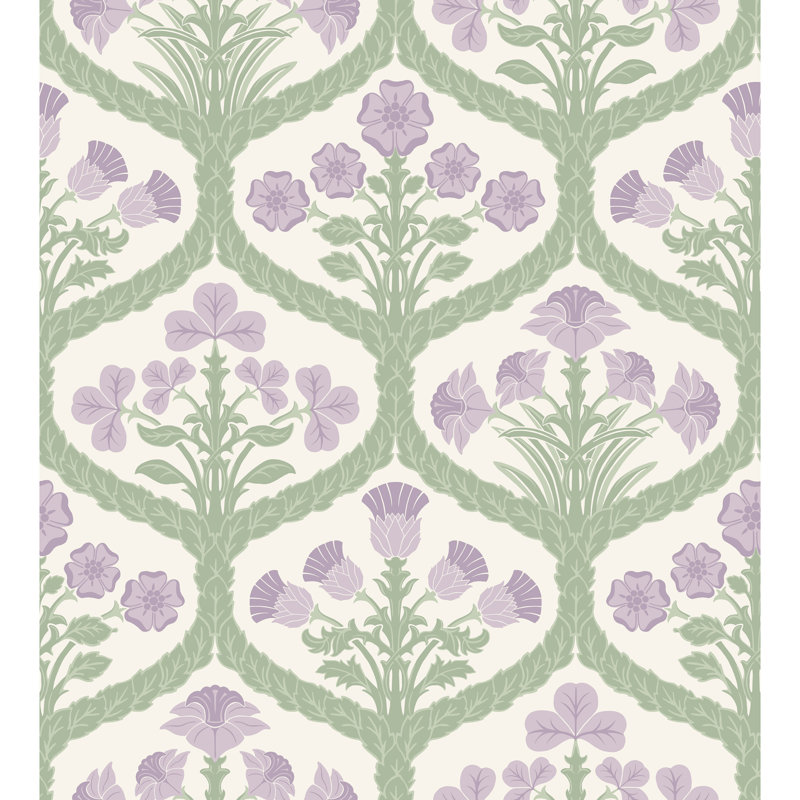 Floral Wallpaper Roll, Mulberry/Olive Green/Parchment