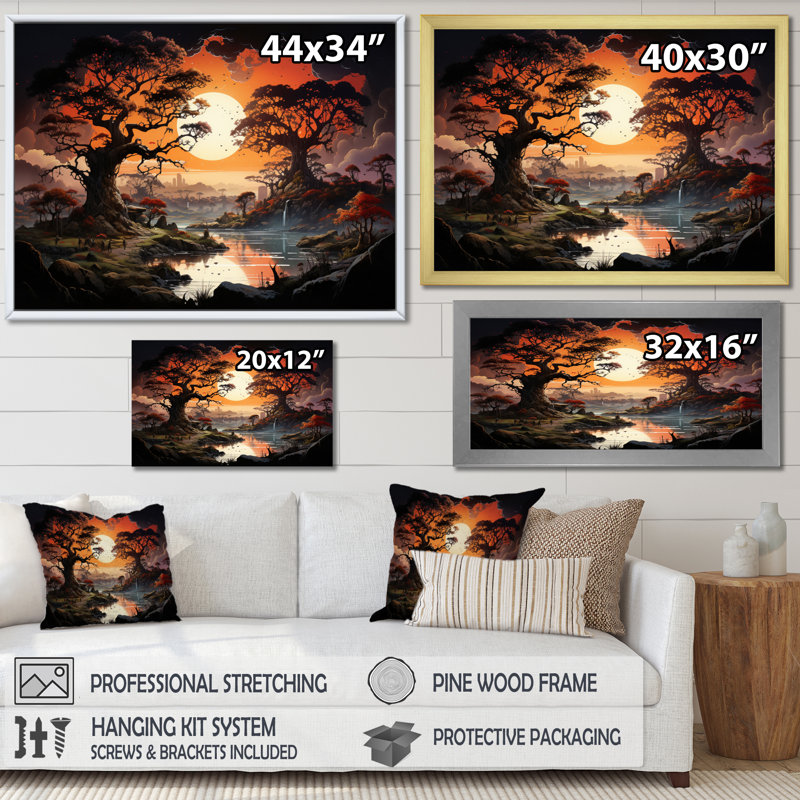«African Baobab Tales I» sur toile, Cadre flottant blanc, H 30 po x l 40 po x P 1,5 po