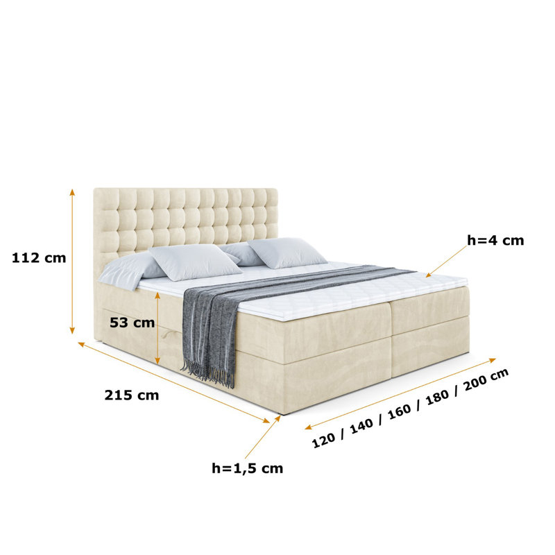 Bed with Mattress, 120 x 200cm, Beige