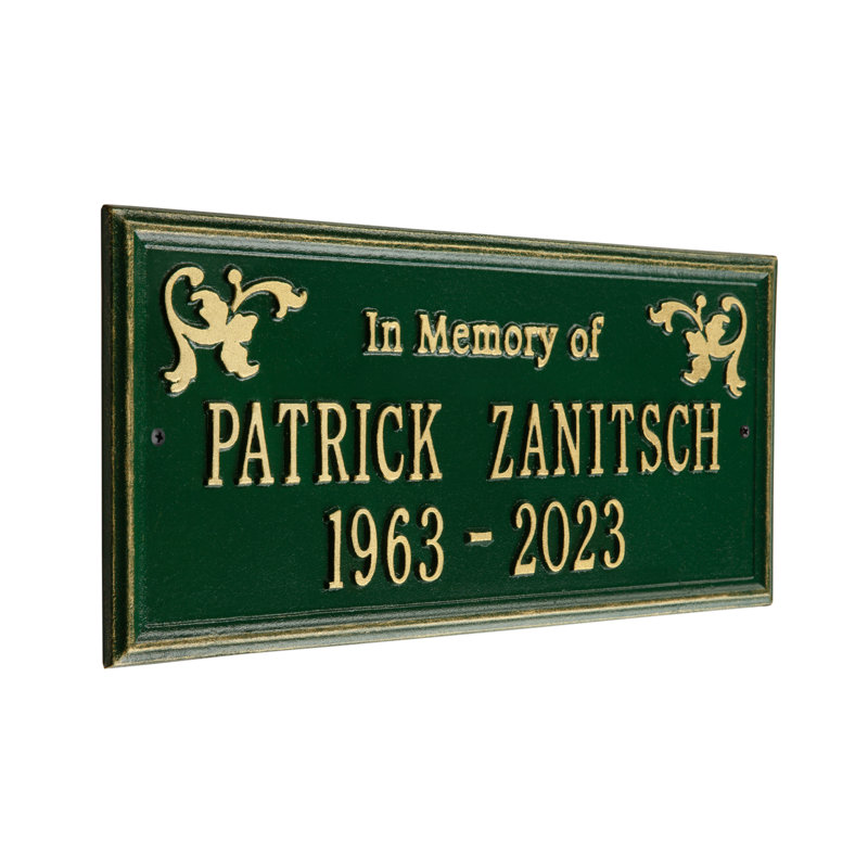 Plaque commémorative Wilmington «In Memory of», Oui, Vert / or