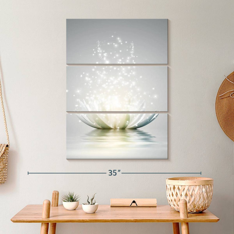 Lotus 3 pièces scintillantes sur toile, H 32 po x l 20 po x P 1,25 po
