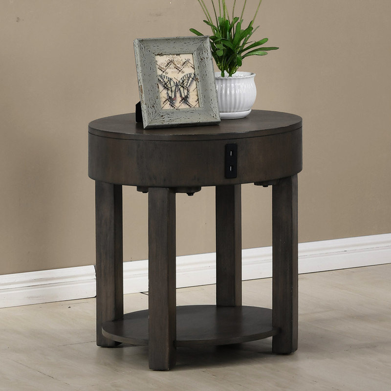 Round Shelf End Table, 20" Brown With Table , & 4-Legged