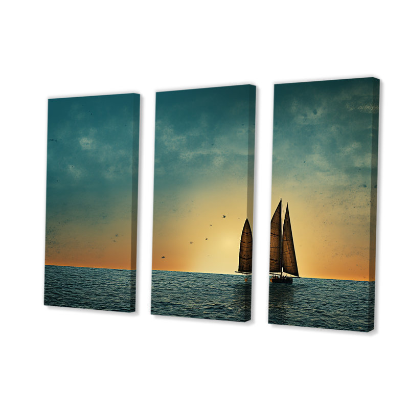 Coucher de soleil au coucher du soleil, photo de silhouette - art mural minimaliste côtier, H 32 po x l 48 po