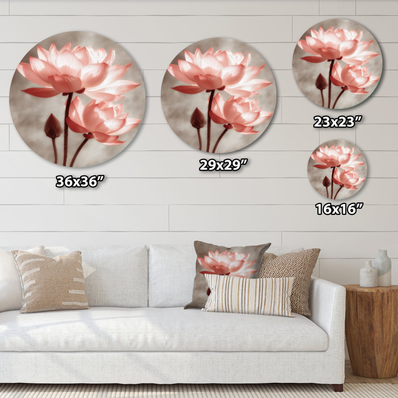 Radiant Lotus Blooms - décoration murale ronde florale en métal, L 23 po x H 23 po