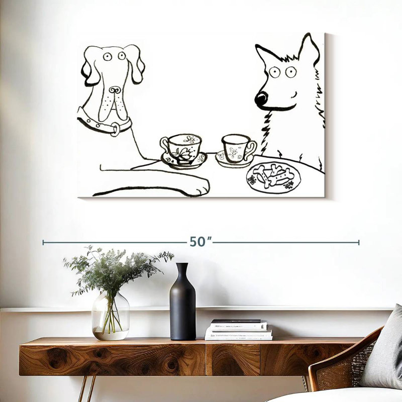 Chiens prenant le thé, H 26 po x l 39 po