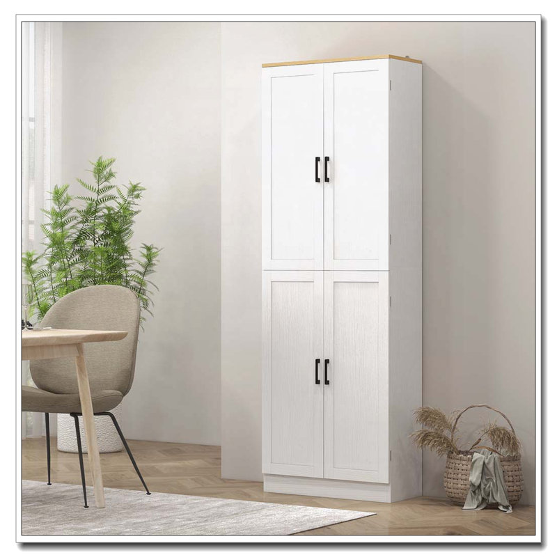 Garde-manger autoportant 67 po HOMcom, armoire de rangement à 4 portes avec tablettes réglables, armoire de cuisine avec portes et tablettes, blanc vieilli