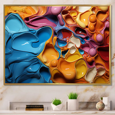Symphony Orange And Blue Drip Painting I - Abstract Collages Wall Decor