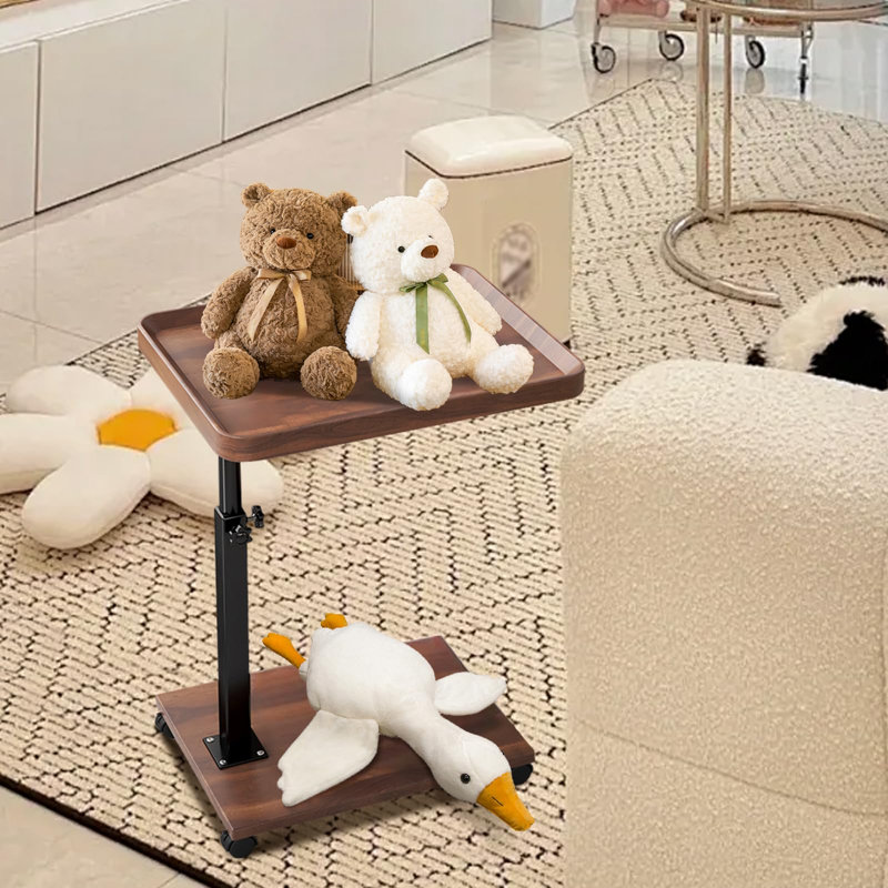 Table de bout en C réglable en hauteur, tables pivotantes à 360 ° pour petits espaces, qui se glissent sous le canapé avec roues, tables d'appoint pour manger sur le canapé, chambre à coucher ou salon, noyer