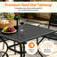 Table de salle à manger carrée en métal avec trou pour parasol - Plateau de table à lattes, résistant aux intempéries pour le patio, le jardin, la cour