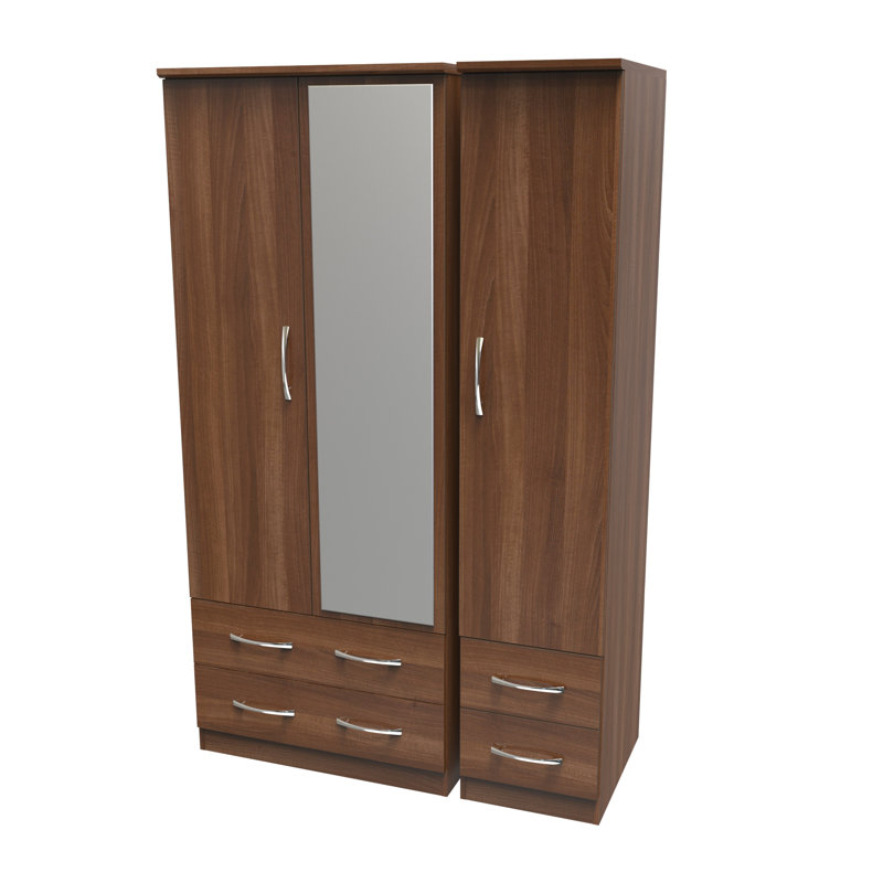 Dekyn Triple 4 Drawer Mirror Wardrobe, Noche Walnut