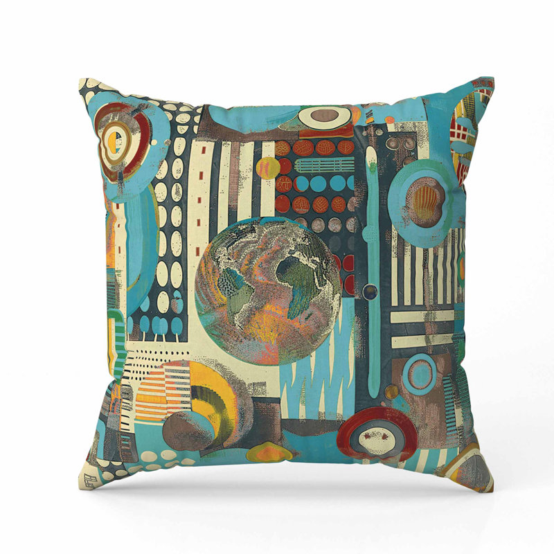 Coussin Orbital Echoes, Carré 16 po, Bleu / Vert
