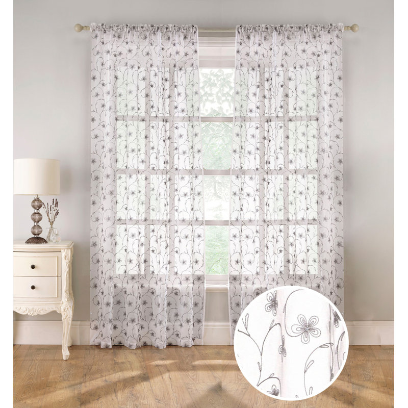Rockridge Sheer Curtain Pair, White, 140cm Width x 122cm Drop