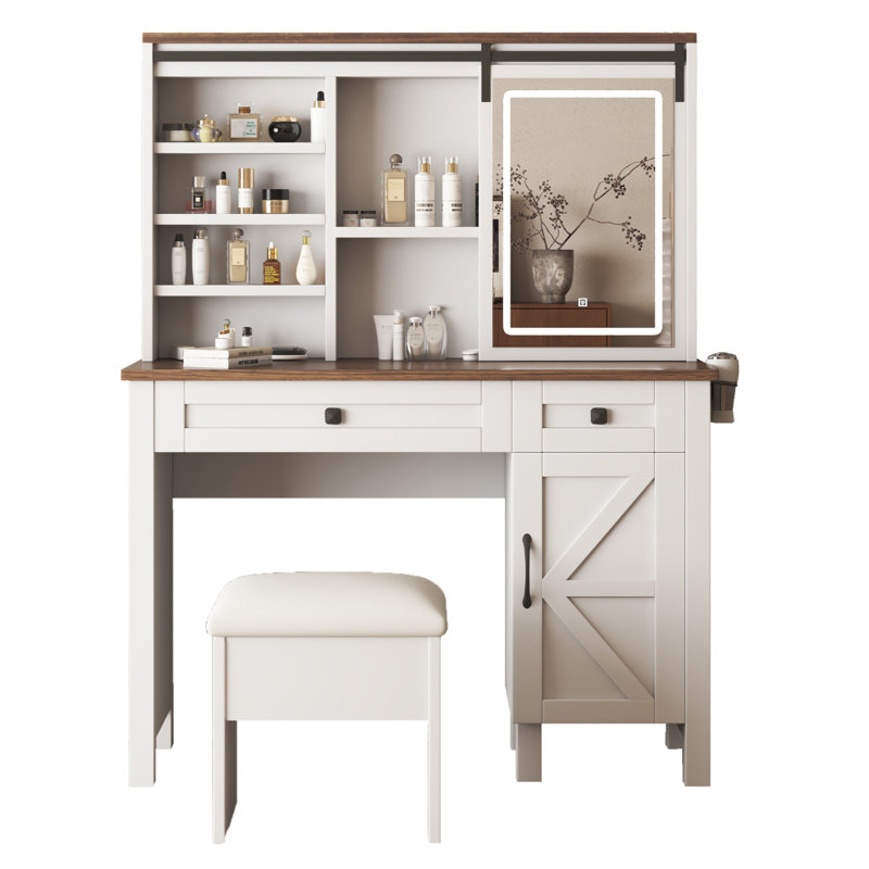 Bureau de coiffeuse de maquillage de ferme avec miroir coulissant et miroir lumineux seulement
