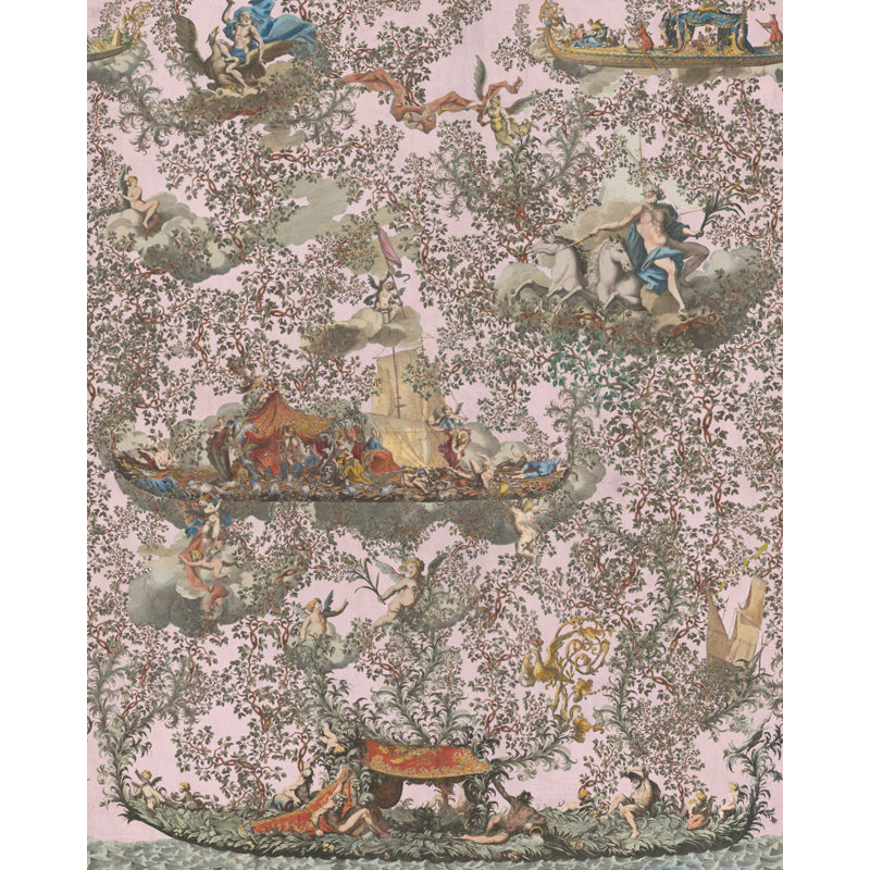The Transylvanian Manor Floral Non-Pasted Matte Wallpaper Roll by Johann Georg Wolfgang, Pink/Gray/Brown/Green