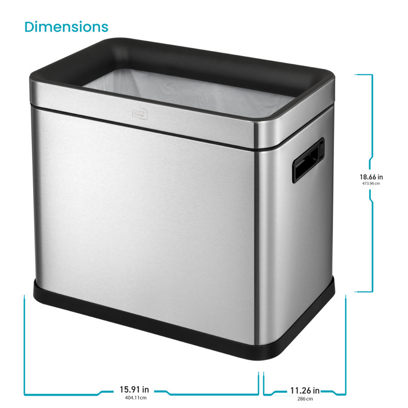 Home Zone Living 9 Gallon Open Top Stainless Steel Trash Can with Removable Lid and Liner