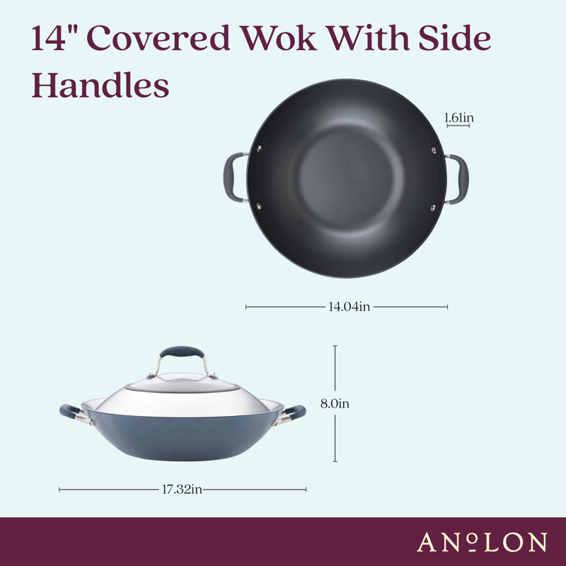 Anolon Advanced Home Hard Anodized Nonstick Wok with Side Handles and Lid, 14 Inch, Gray