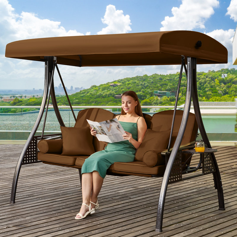 Balancelle de patio à 3 places avec auvent ajustable Arlmont & Co., Brun