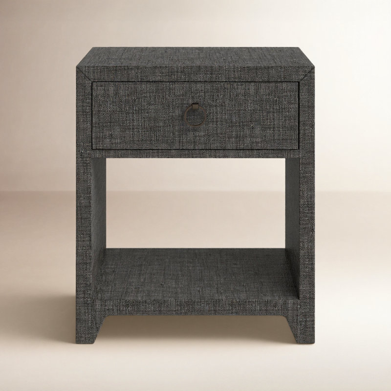 Bar Harbor Raffia 1 Drawer Nightstand, Charcoal Gray