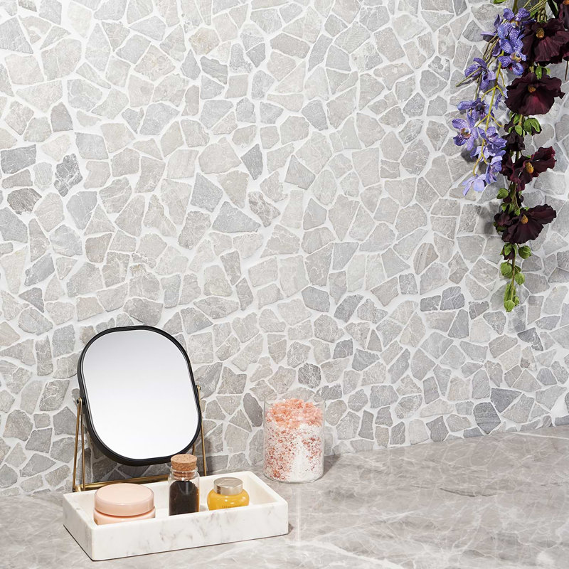 Nature 12x12 Tumbled Pebble Tumbled Mosaic Tile, Pram Gray