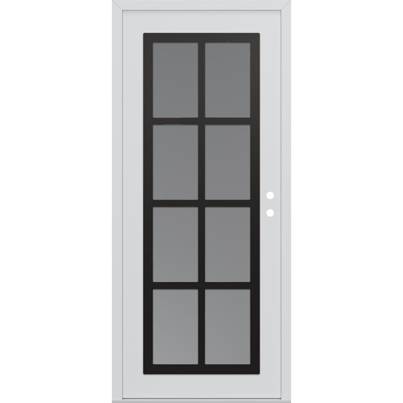 C16 à gauche 36 po X 80 po Porte d'entrée avant à panneau pré-montée en verre givré blanc et blanc, Blanc / blanc / givré