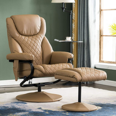 Aashka 30.6" Wide Faux Leather Manual Swivel Ergonomic Recliner with Ottoman