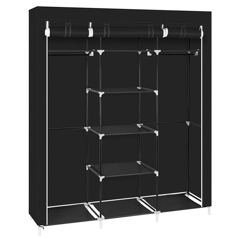 Portable Wardrobe With 9 Shelves & Hanging Rod | Dustproof & Waterproof | Space-Saving Closet for Small Rooms | Durable Non-Woven Fabric & Steel Frame | Easy Assembly | Black | 