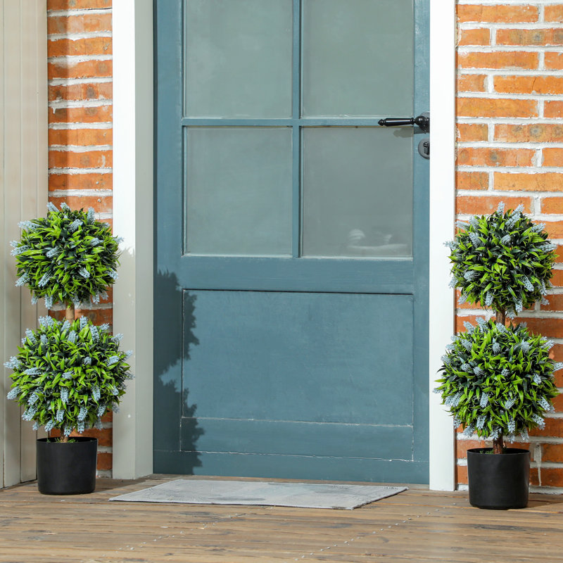 Anaston 70cm Faux Two-Ball Tree With Lavender Flowers Plant in Pot, Blue