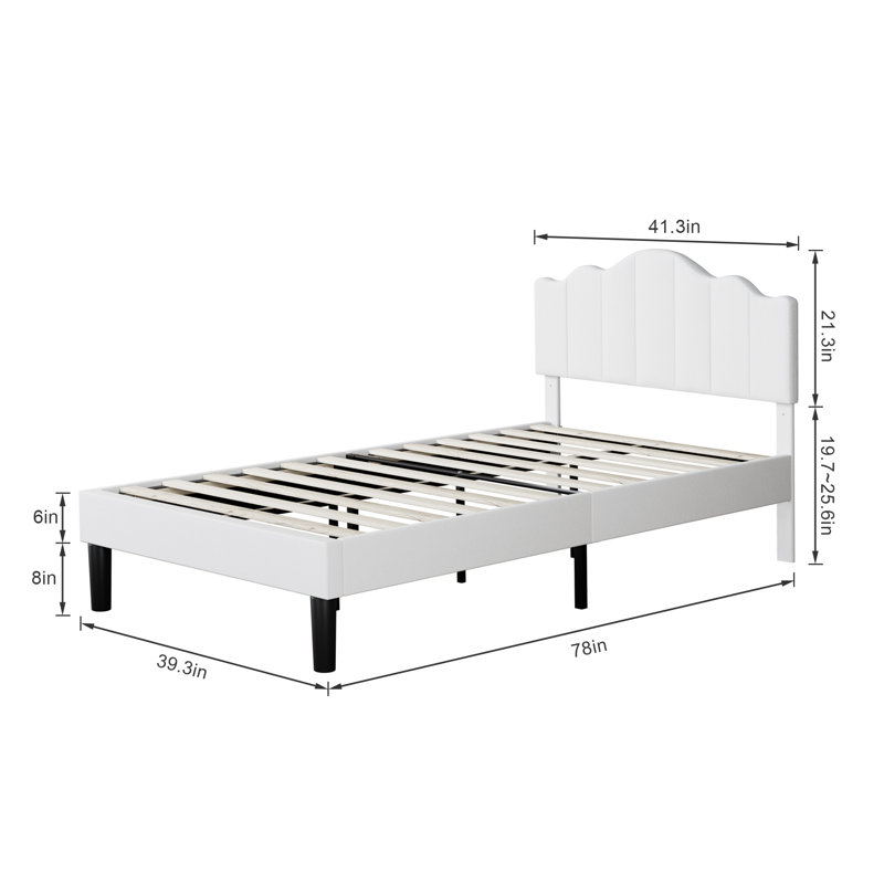 Upholstered Adjustable Headboard Twin Size Bed Set of 2, White