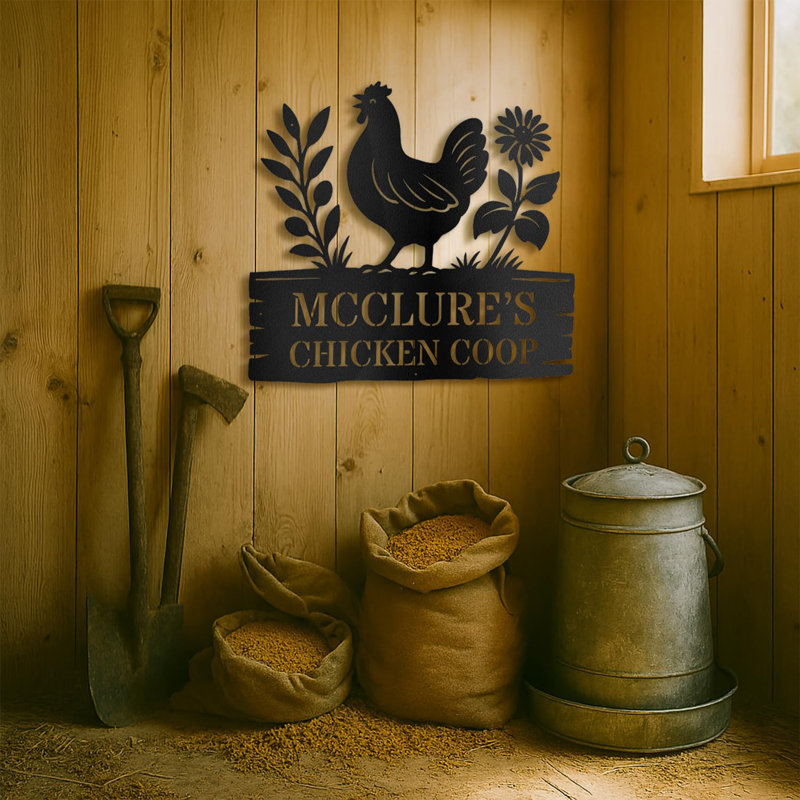 Poulailler - décorations murales en métal sur mesure, plaque de coq en métal sur la porte, 16" H x 18" W x 0.05" D, Oui, Noir