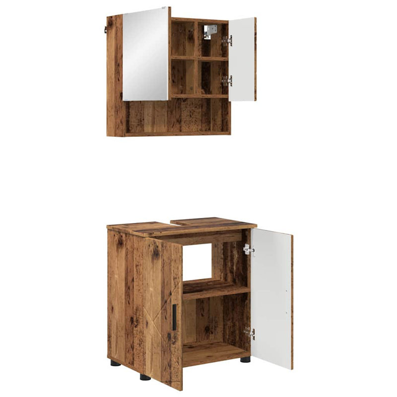 Vanity & Mirror Set, Medium Wood